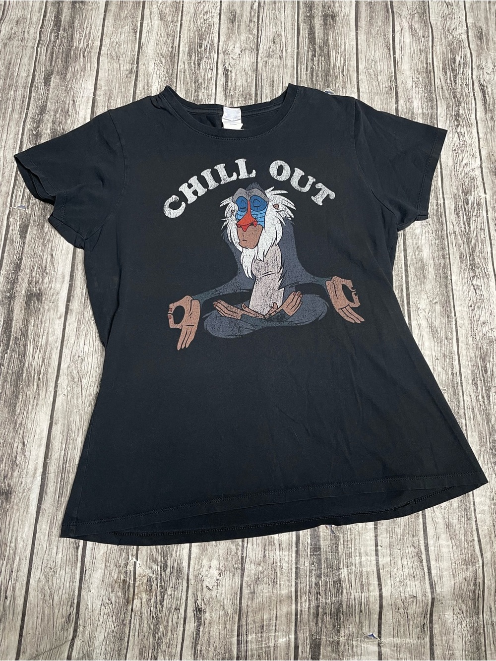 Ladies Large Disney's The Lion King Rafiki Men's Chill Out Meditation Tee